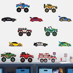 Cartoon Auto Wandaufkleber Set für Jungenzimmer mit Polizei- und Feuerwehrautos Dekoration