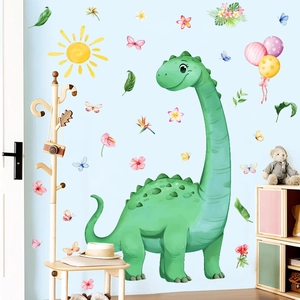 Cartoon Dinosaur Jungle Wall Stickers Kids Room Nursery PVC Removable Wall Decals Heart Leaf Sun Butterfly Balloon