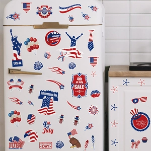 Autocollants de fenêtre Jour de l'Indépendance USA avec drapeaux pour déco de frigo
