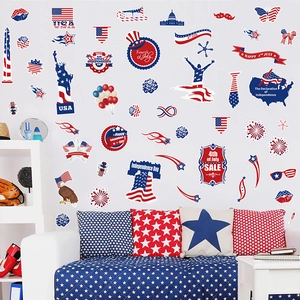 Stickers muraux Jour de l'Indépendance avec drapeau américain et feux d'artifice décorés