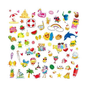 Colorful summer beach theme PVC wall stickers with flamingo and watermelon designs