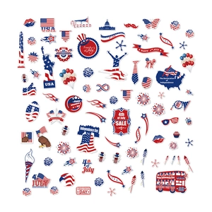 Lot de stickers muraux PVC Jour de l'Indépendance avec drapeaux US et motifs du 4 juillet