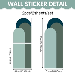 Detail view of modern geometric arch wall sticker with blue and green color blocks