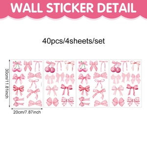 Wandsticker Set mit rosa Schleifen und Kirschmotiven für das Schlafzimmer, 40er Pack