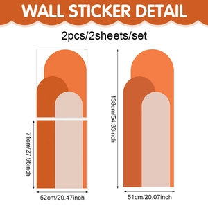Detailed dimension guide for modern geometric arch wall stickers in 2-piece set layout
