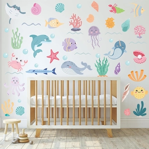 Cartoon Ocean Animal PVC Wall Sticker Underwater Sea Creature Decal For Kids Room Kindergarten Home Nursery Decor