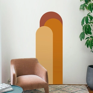 Modern geometric arch wall decal with overlapping circles in earthy brown and orange tones