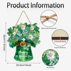 St. Patrick's Day welcome door sign with clover hat and daisies for home wall decor