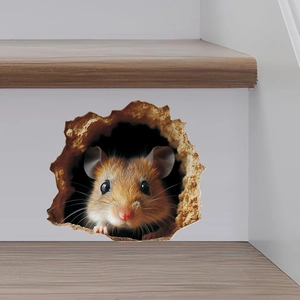 Sticker mural 3D trou de souris en PVC imperméable pour une décoration d'escalier créative