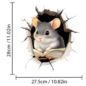 Detailed size specifications for 3D mouse reading book wall sticker 28cm x 27.5cm
