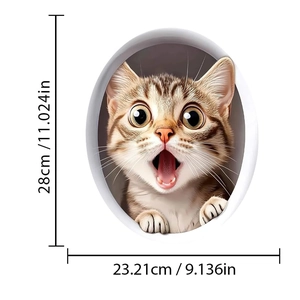 Detailed 3D brown tabby cat wall sticker with realistic fur and wide mouth expression