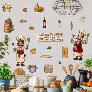 Adesivi murali cucina minimalisti in PVC con chef cartoni animati e motivi cibo