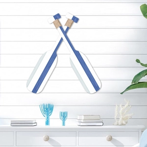 Remi decorativi in legno con strisce bianche e blu per decorazione murale nautica