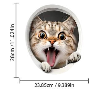 3D hole effect wall sticker featuring a realistic tabby cat with dimensions 28x23.85cm