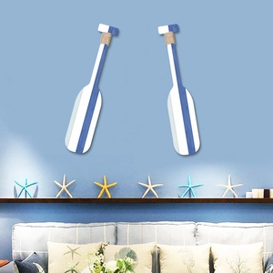 Set di due remi decorativi in legno blu e bianco in stile mediterraneo con corda di canapa