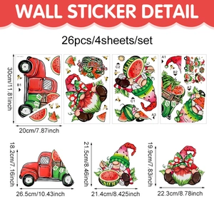 Set of 4 summer watermelon gnomes window stickers with truck and bee decals for decor