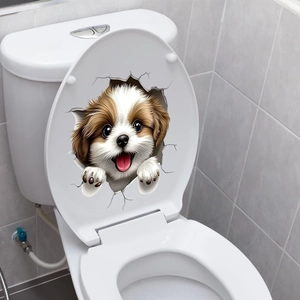 3D realistic broken wall dog wall sticker in PVC for creative bathroom toilet decoration