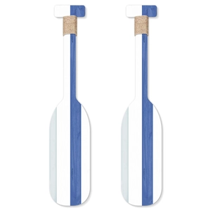 Decorazione da parete remi in legno a righe blu e bianche con dettagli in iuta
