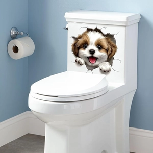 3D realistic puppy dog wall sticker with cracked wall effect for bathroom decoration