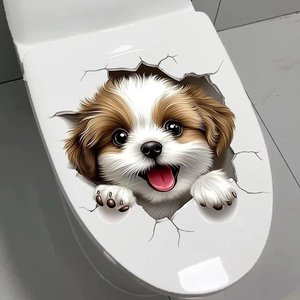 3D Animal Toilet Sticker PVC Waterproof Bathroom Decor Creative Wall Decal Cute Cat Dog Realistic Home Decoration Mural