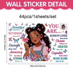 Wandsticker-Set im Boho-Stil mit schwarzem Mädchen, Schmetterlingen und Bibelsprüchen