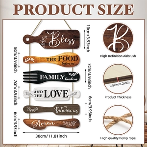 Kitchen wood wall hanging kit featuring 6 mini utensils with Bless Family Amen print
