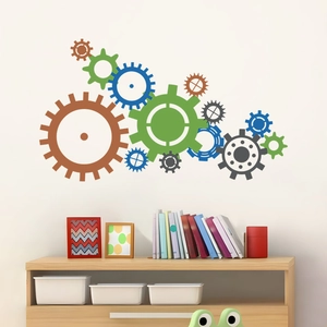 Colorful gear wall stickers set in PVC for kids bedroom and creative home wall decor