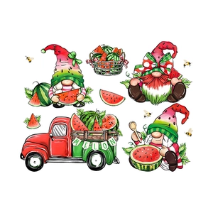 Watermelon gnome window stickers set with red truck and summer cartoon fruit designs
