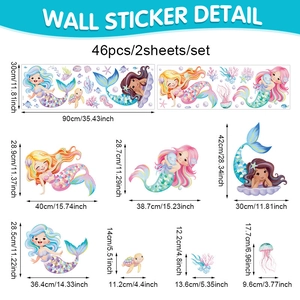 Bohemian mermaid wall stickers set with 46 colorful sea life elements for nursery decor