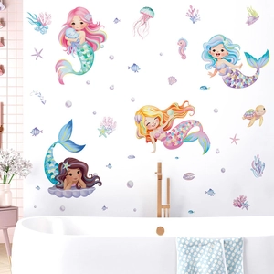 Bohemian Mermaid Wall Stickers Ocean Marine Life PVC Waterproof Decals For Kids Nursery Girls Bedroom Bathroom Decor