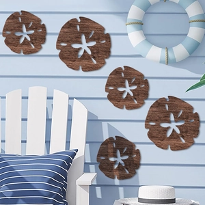 Set di 5 decorazioni da parete in legno a forma di dollaro di sabbia per stile costiero