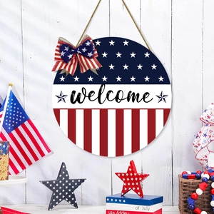 American Flag Wooden Wall Decor Welcome Sign Stars And Stripes Patriotic Hanging Plaque For July 4th Independence Day Home Porch