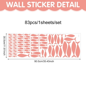 Vue détaillée du lot de 83 stickers muraux poissons rose corail de 90x30cm chacun