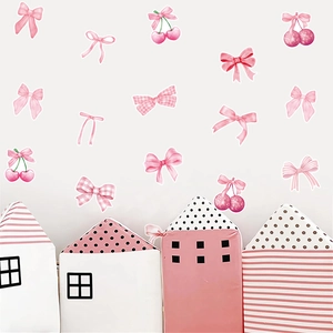 Wandsticker Set mit rosa Schleifen und Kirschen für gemütliche Schlafzimmer Deko