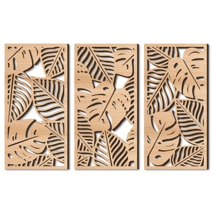 Modern Minimalist Hollow Out Wood Wall Decor Set Triptych Wooden Sign Plaque Tropical Leaf Geometric Patterns For Living Room