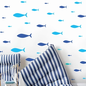 Stickers muraux poissons bleus pour salle de bain, décoration nautique étanche intérieure