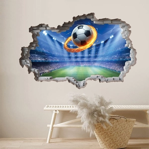 Adesivo murale 3D calcio in fiamme con vista stadio per la decorazione del soggiorno