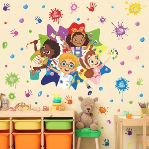 Stickers Muraux Art Peinture Enfants Dessin Animé Multicolore PVC Éclaboussures Encre Phrases Motivation pour Chambre Bébé Classe Décor