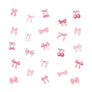 Boho Wandsticker Set mit rosa Schleifen und Kirschen im Aquarell Handgezeichnet Stil