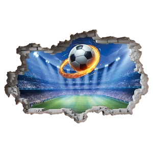 Adesivo murale 3D calcio effetto muro rotto e stadio per decorazione della casa
