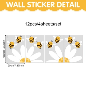 Cartoon bee and daisy wall stickers set of 12 for summer window and nursery decor