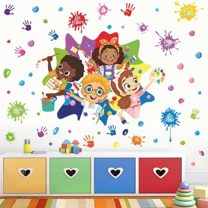 Stickers muraux colorés pour enfants avec citations inspirantes et motifs d'art cartoon
