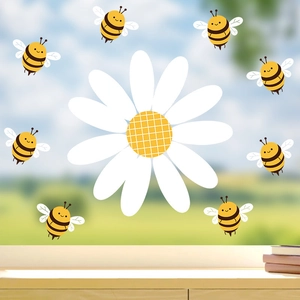 Cartoon Daisy Bee Wall Stickers Self Adhesive PVC Removable DIY Art Decals For Kids Room Nursery Bathroom Home Decoration