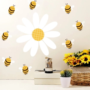 Summer cartoon daisy flower and bees PVC self-adhesive wall stickers for kids room decor