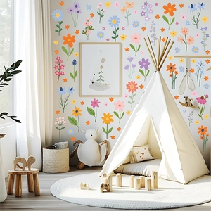 Daisy flower wall stickers with colorful tulips and bohemian style for nursery wall decor