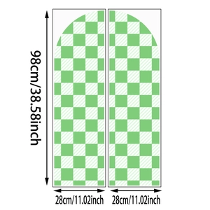 Detail view of checkered arch wall decals with precise 98x28cm size measurements