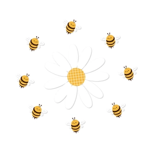 Summer cartoon daisy flower and bees PVC wall stickers set for children room wall decor