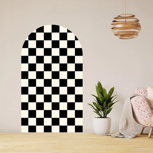 Modern black and white checkerboard arch wall sticker for minimalist living room decor
