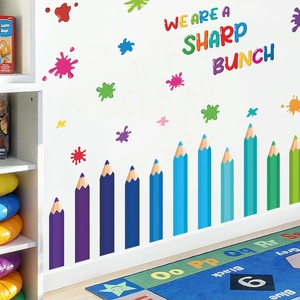 Vinilos decorativos de lápices y manchas de pintura para aulas y cuartos infantiles