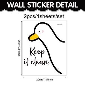 Detailed size specifications for a PVC cartoon duck toilet sticker with clean text